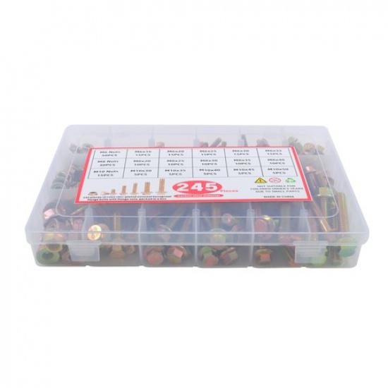 245 Pcs M6 M8 M10 Grade 8.8 Heavy Duty Flanged Bolts And Nuts Kit Metric Flanged