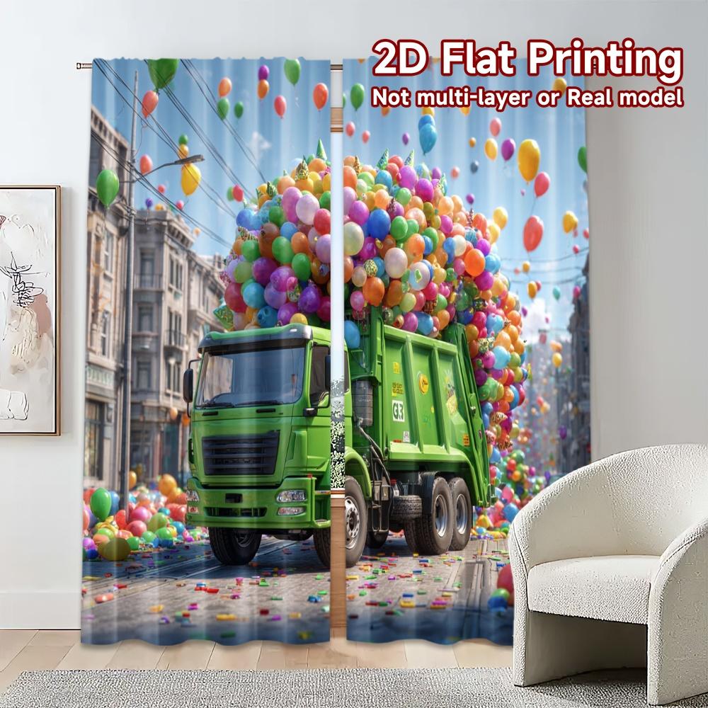 Set Of 2 Flat Printing Curtains Without Rod Partytruck Pattern Popular Versatile Polyester Room Decor Curtain