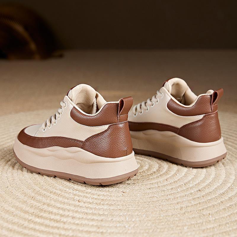 

Fashion 5CM Genuine Leather Platform Wedge High Brand Sneakers Women Shoes Vulcanize Ankle Booties Fashion Flats Vulcanize Shoes 40