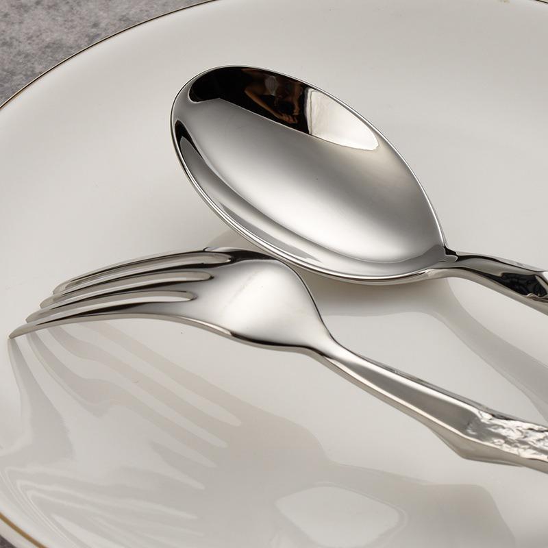 Stainless Steel Knife, Fork and Spoon Five-piece Set Restaurant Steak Knife Thickened Forged Stone Pattern Western Tableware Dessert Spoon and Fork