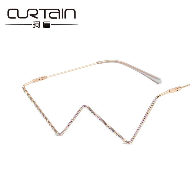No Piece Personalized Metal Diamond-Encrusted Glasses Frame Trendy Half Frame Street Shot W-Shaped Decorative Frame