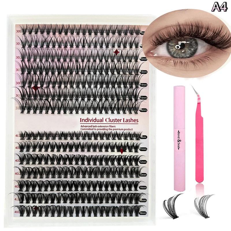 Natural Cluster Feather Lash Kit Segmented Eyelash Lash Glue Eyelash Grafting Kit Lash Extension Essential With Mix Effortless