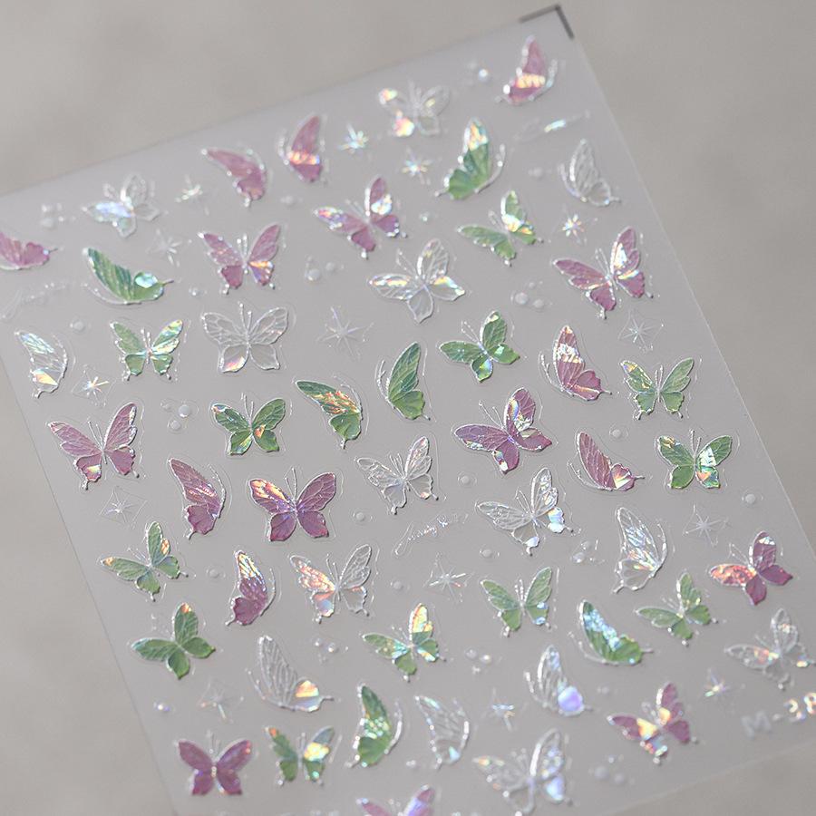 1Pcs 5D Embossed Aurora Butterfly Nail Art Stickers Self Adhesive Decals For Nails Decoration DIY 3D Acrylic Nail Supplies Parts