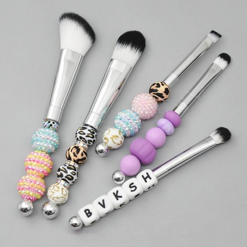 A52E Professional DIY Beaded Makeup Brushes Set Metal Handle Beadable Cosmetic Brush