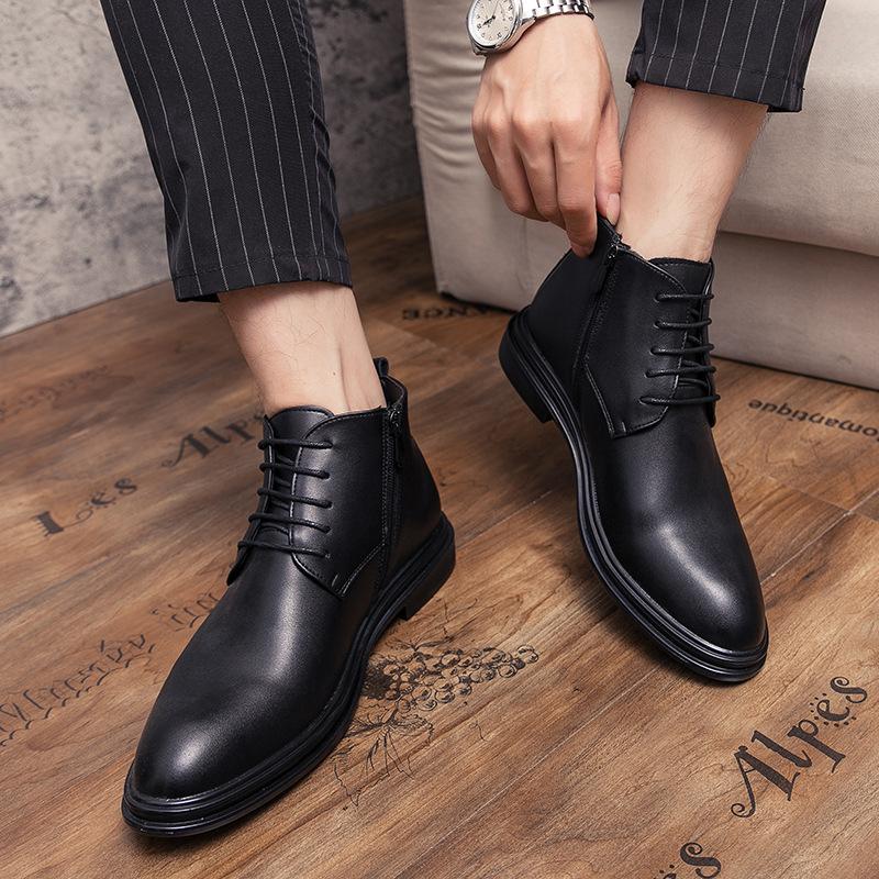 Men's Shoes Autumn and Winter New Trend Medium and High-top Casual Leather Boots Simple Polishing Trendy Shoes Leather Boots Men