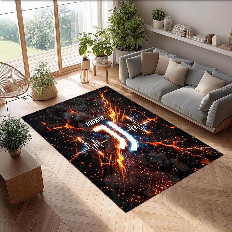 Juventus FC bedruckter Flanell-Teppich rutschfest weicher Polyester-Bodenbelag Indoor-Dekormatte für Schlafzimmer Wohnzimmer Sofa