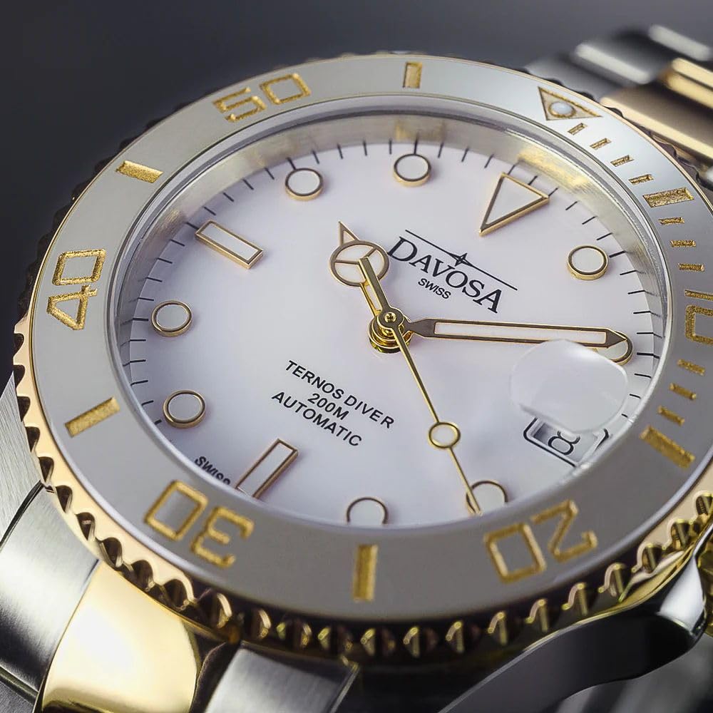 Watch Mechanical Automatic Date 200M Water Resistant Ternos Medium Swiss Made Silver [Davosa] 166.197.20