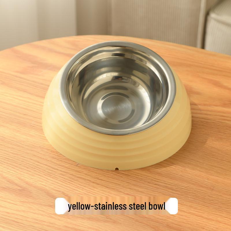 Multi-Function Pet Bowl: Dog Feeding & Drinking, Cat Slow Feeder, Slanted Design, Neck Protection, Non-Slip, Stainless Steel.