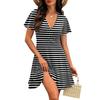 Women’s Short Sleeve V Neck Plaid Print Casual Wrap Dress Lightweight Comfortable Fit Summer Dress