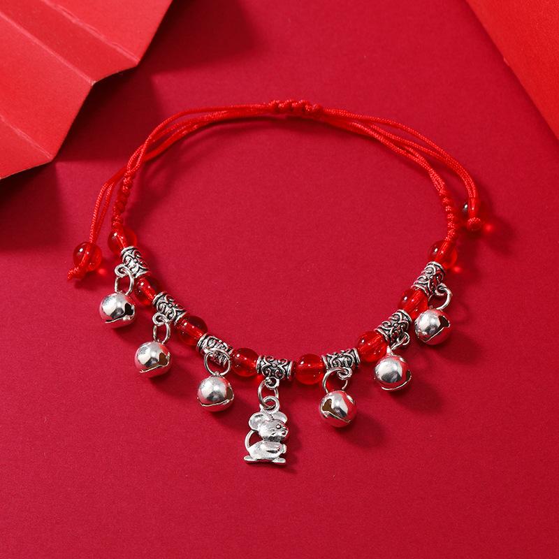 Zodiac red rope woven bell bracelet natal life men's and women's versatile hand rope anklet accessories