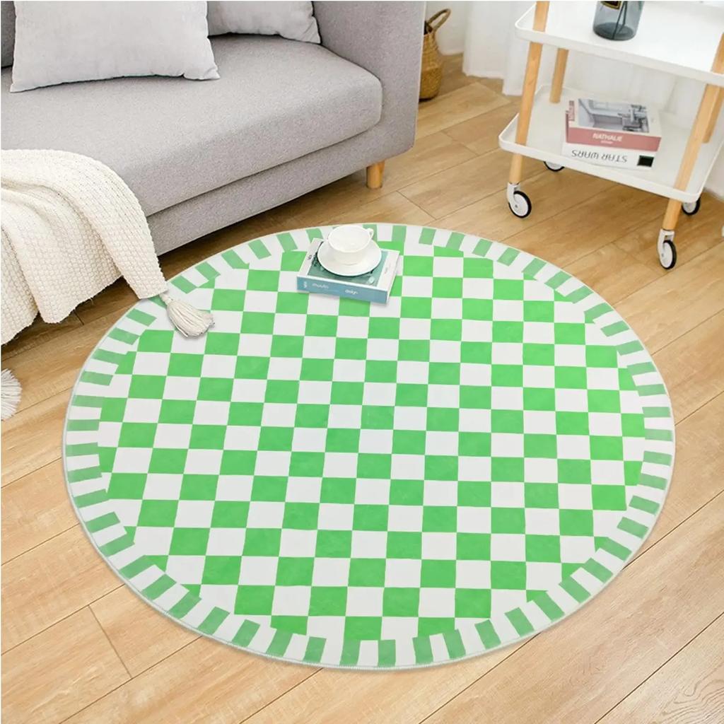 Checkerboard Plaid Round Carpet Geometric Floor Mat for Bedside Dorm Closet Dining Room Decor Soft Non-Slip Area Rugs Doormat