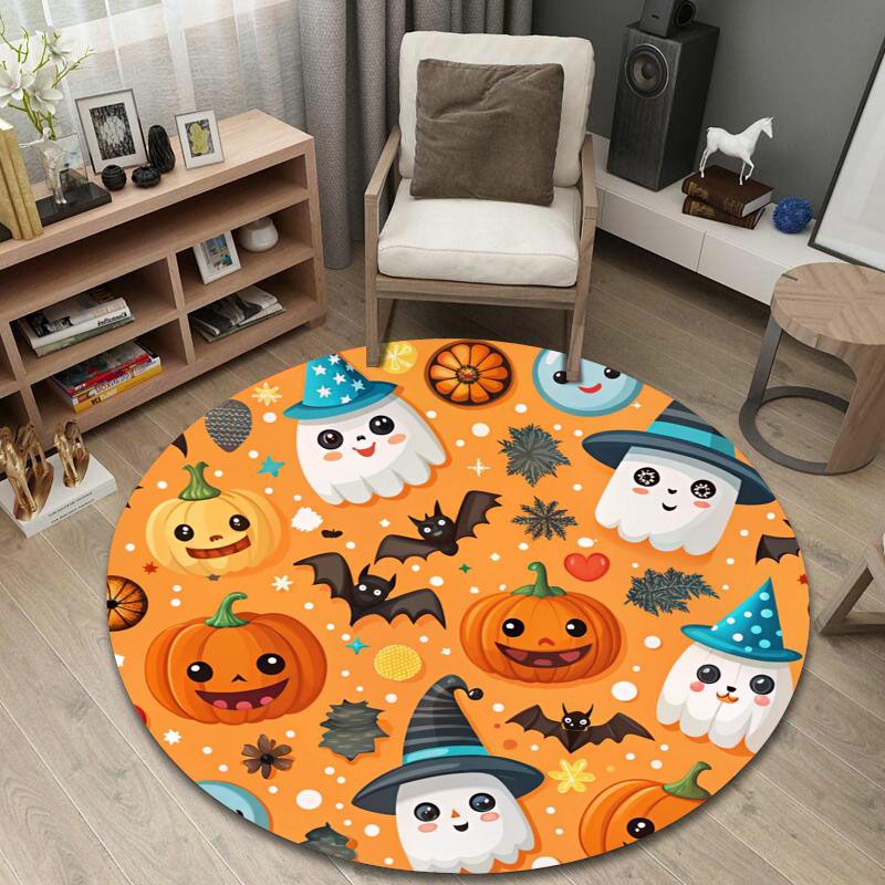 Round Carpet Halloween Kawaii Ghost Pumpkin Bat Orange Cute Party Room Decor