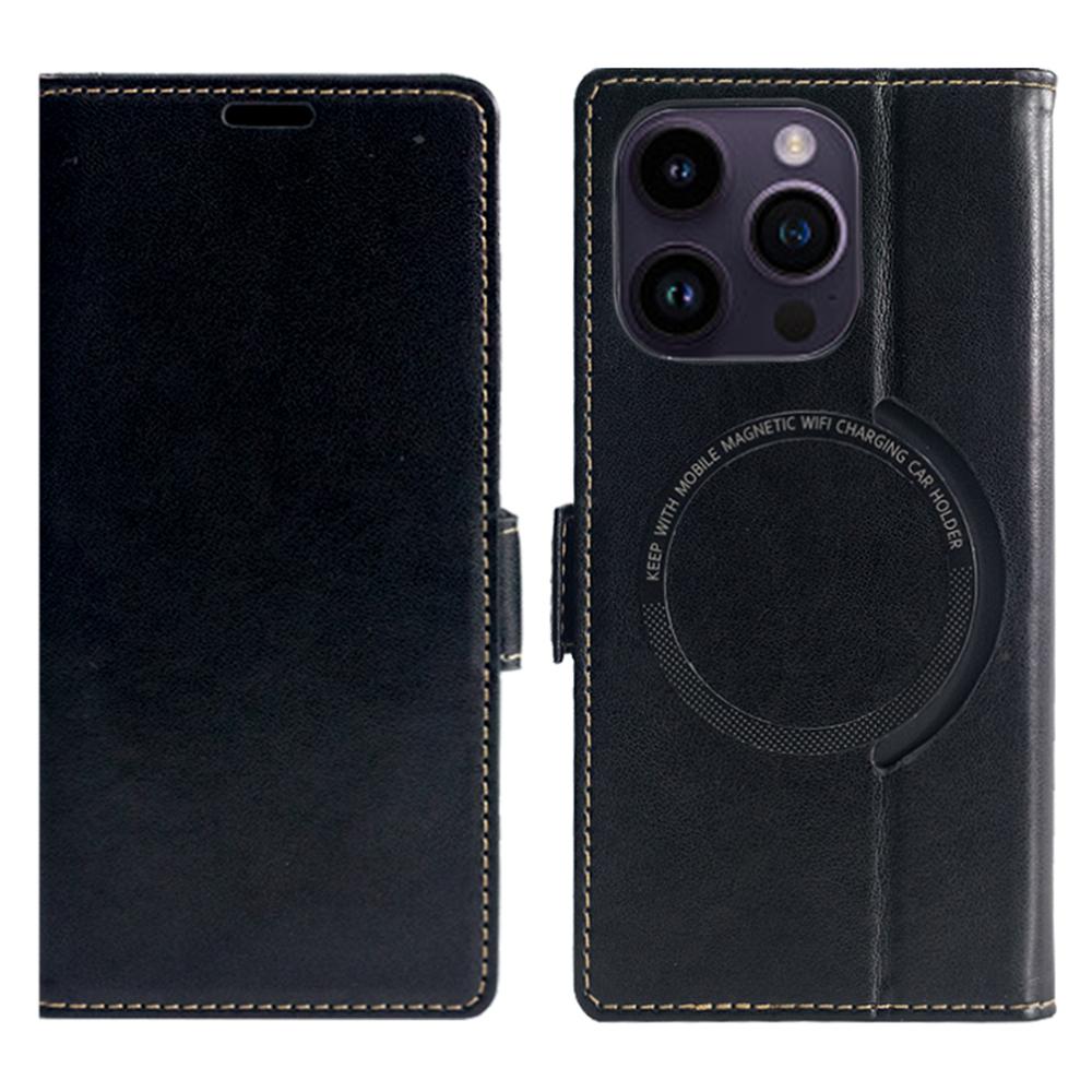 

For iPhone 15 Pro Max Case Compatible with MagSafe Wallet Stand Leather Flip Phone Cover Black