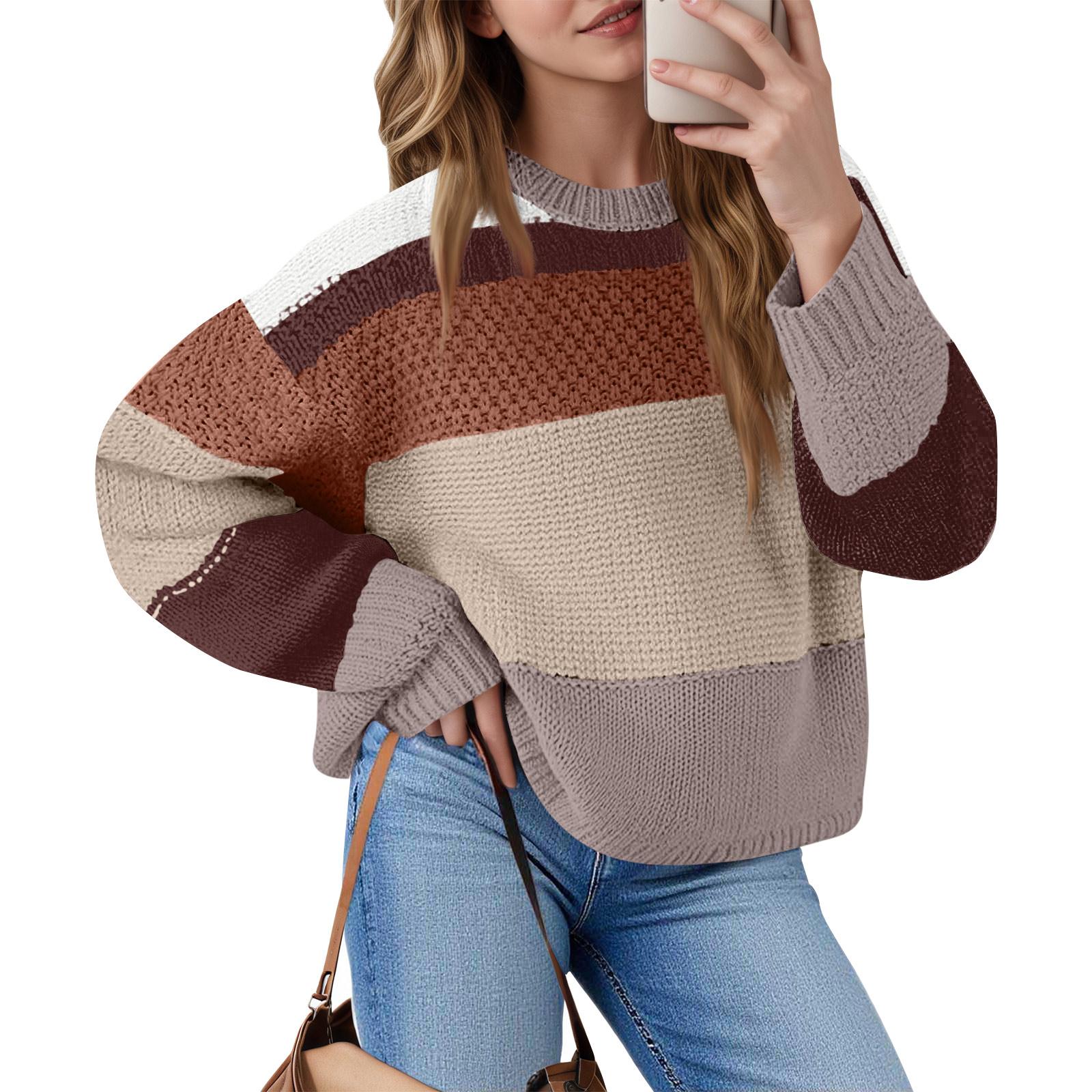 

Women s Color Block Cropped Sweaters Winter Trendy Casual Going Out Striped Pullover Tops L хаки