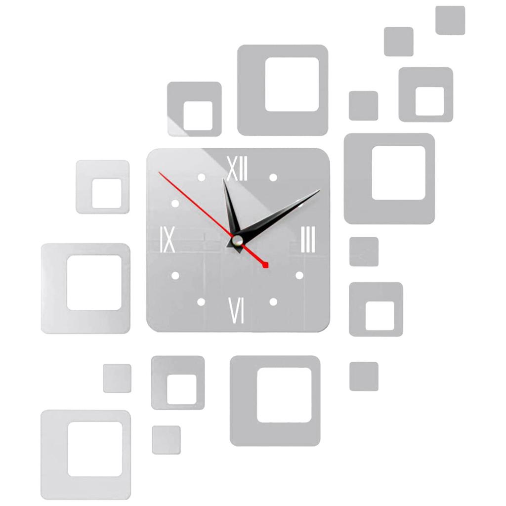 Home Clock Fashionable  Square Combination Clock Wall Decoration Clock Mirror Stickers, Mirror Wall Stickers, Suitable For Living Room, Study, Bedroom