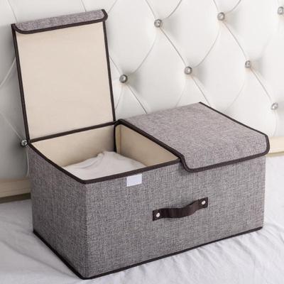 Caja de Almacenamiento Grande Plegable de Algodón y Lino con Doble Tapa para Artículos Varios y Ropa Interior.