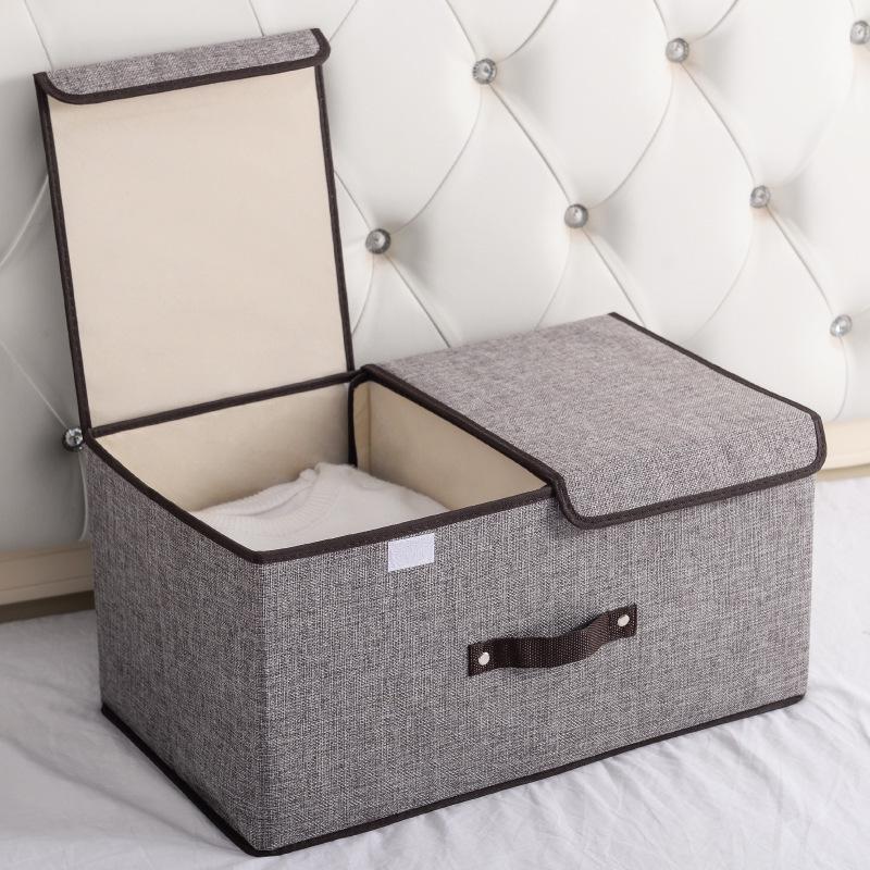 Foldable Cotton & Linen Large Storage Box with Double Lid for Miscellaneous Items and Underwear.