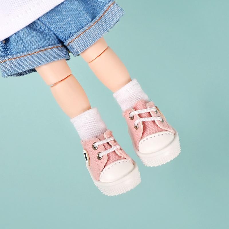 High Quality Pair Of 1:12 Dollhouse Low Top Canvas Shoes Star Pattern Shoes Suit For Ob11 1/12 Bjd Doll Gsc DOD YMY Doll Accessories