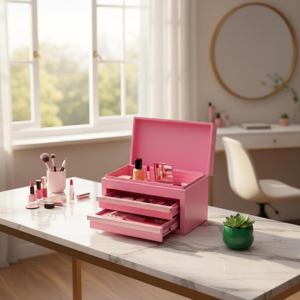 Three-Tier Storage Box Hinged Lid Metal Pull-out Drawers