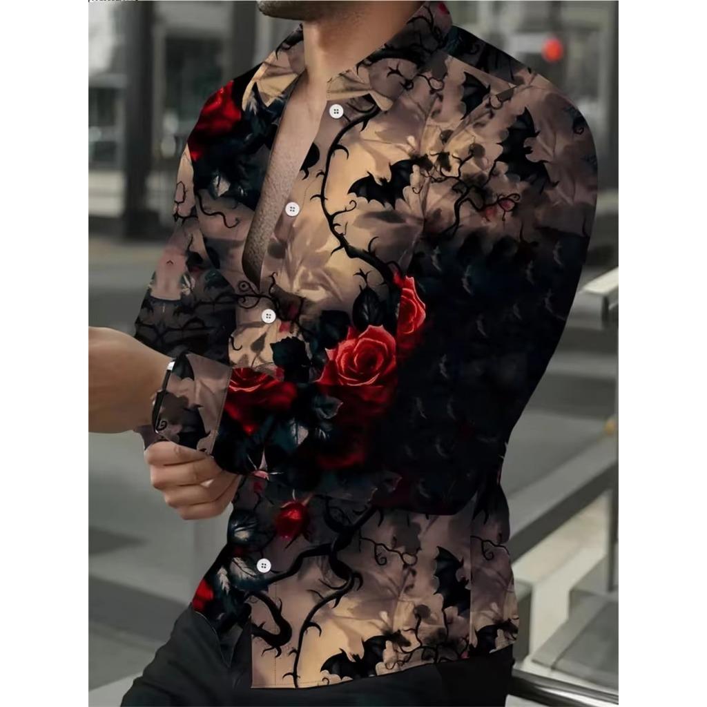 Men Clothes Fashion Long Sleeve 3D Digital Print Shirt