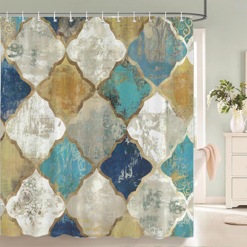 Retro Geometric patterns Bathroom Curtain Modern Minimalist style Polyester Fabric Shower Curtain for Bathroom with hooks