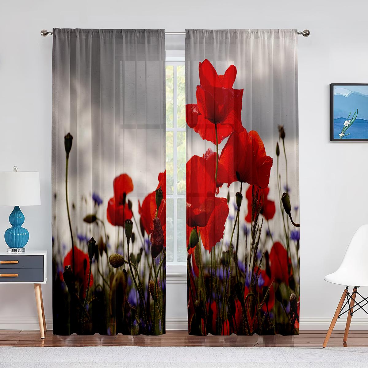 Красно-оранжевая прозрачная вуаль с цветочным рисунком — фото 5