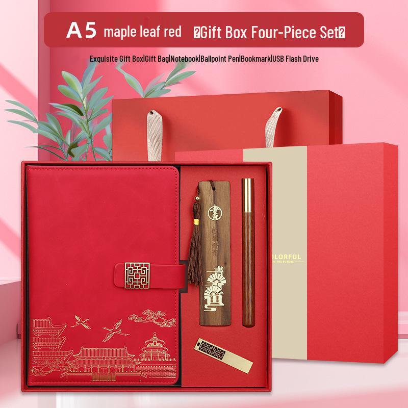 Custom Logo Cultural Creative Notebook & Wooden Bookmark Gift Set