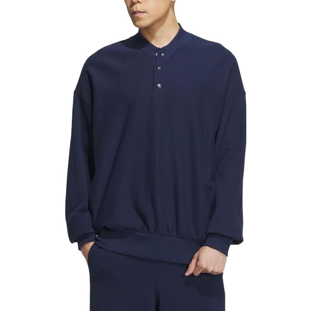 Adidas Originals X Notitle Co-Branded Series FW23 Solid Color Button-Open Collar Sweatshirt Unisex Tops Blue IN1089