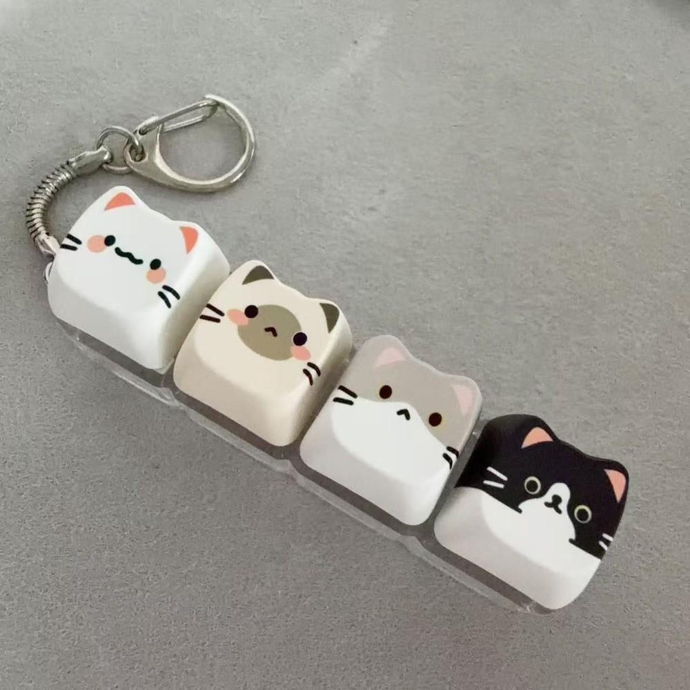 Finger-Tip Pressing Button Cat Fidget Clicker Keychain 4-Key Keycap Keychain Bag Charm