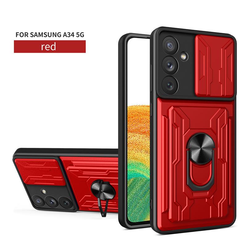 

Suitable for Samsung A54 Multi Functional Ring Magnetic Suction Phone Case Samsung S23 Ultra Sharp Armor Push Window Bracket To Prevent Falling SAM A14 5G (fine hole)