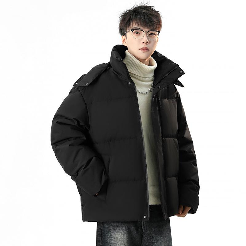 Men's Winter Down Jacket with Detachable Hood - 90% White Duck Down, Solid Color, Versatile Youth Style
