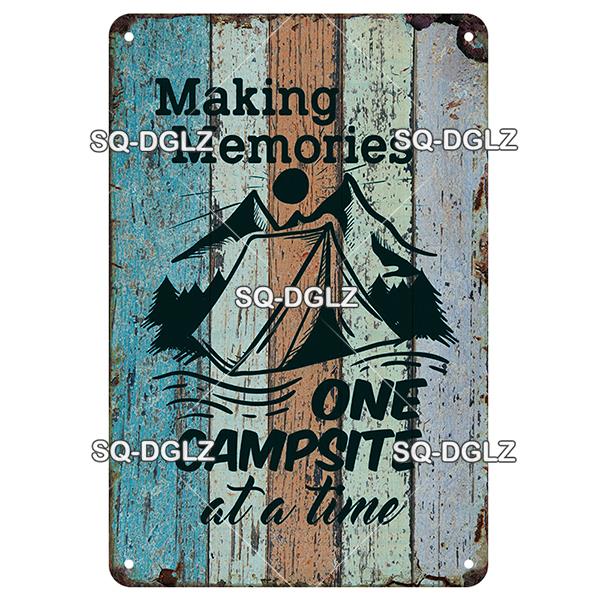 SQ-DGLZ Vintage Camping Rules Relax Metal Sign Plate Tin Sign Plate Home Bar Door Wall Decor Sticker Decoration Plaque Poster