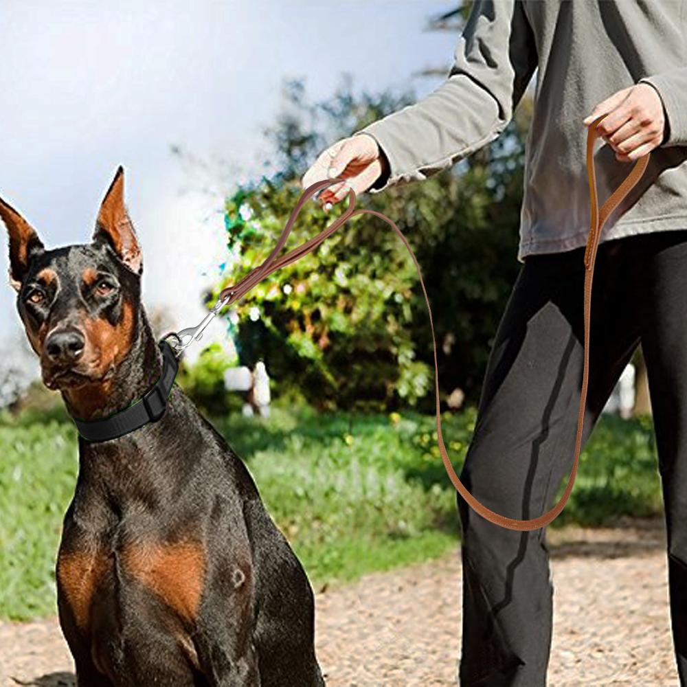 Genuine Leather Pet Dog Leash Rope Pet Training Walking Lead Leashes For Medium Large Dogs Quick Control With 2 Handles