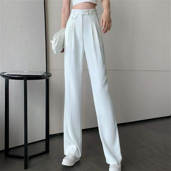 

Women s White Drapey Wide-Leg High-Waisted Slimming Floor-Length Pants - 2025 Spring/Summer S for up to 90 lbs