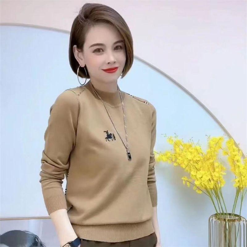 

Autumn and Winter New Ozhouzhan Solid Wool Knitting Bottoming Shirt Half-high Collar Loose Slimming High Goods Warm Top Women CAMEL L