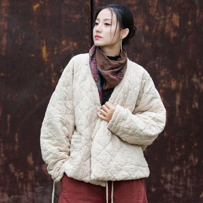 Winter Chinese Style Women Bandage Long Sleeve Loose Pockets Vintage Coats