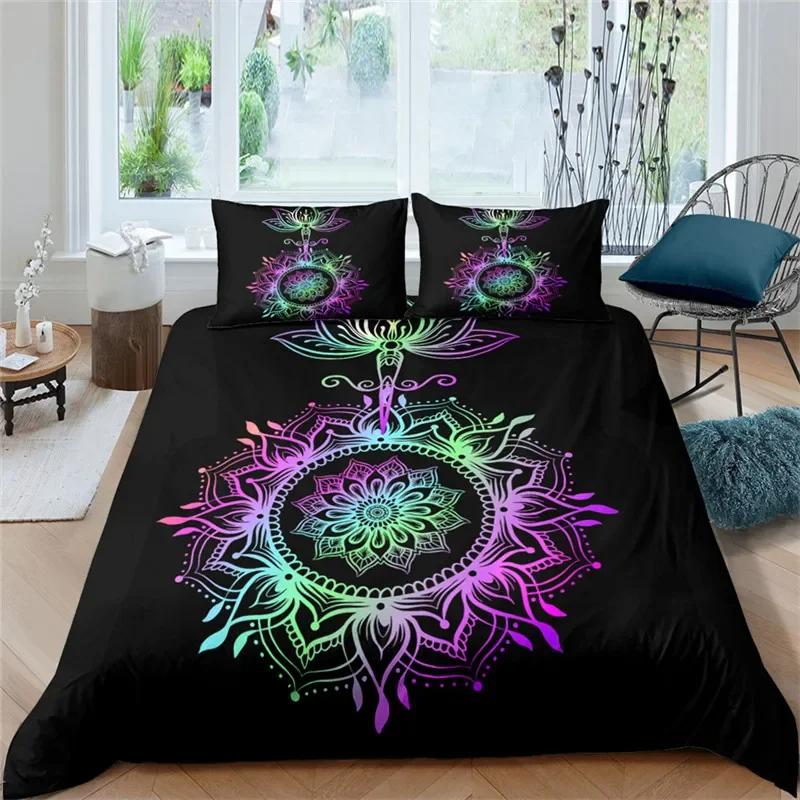 

Comforter Psychedelic Floral Microfiber Exotic Lotus Feather Bedding Set Bohemian Mandala Comforter Twin For Girls Teen Comforter (quilt)-EU Single(135*200cm)3pcs