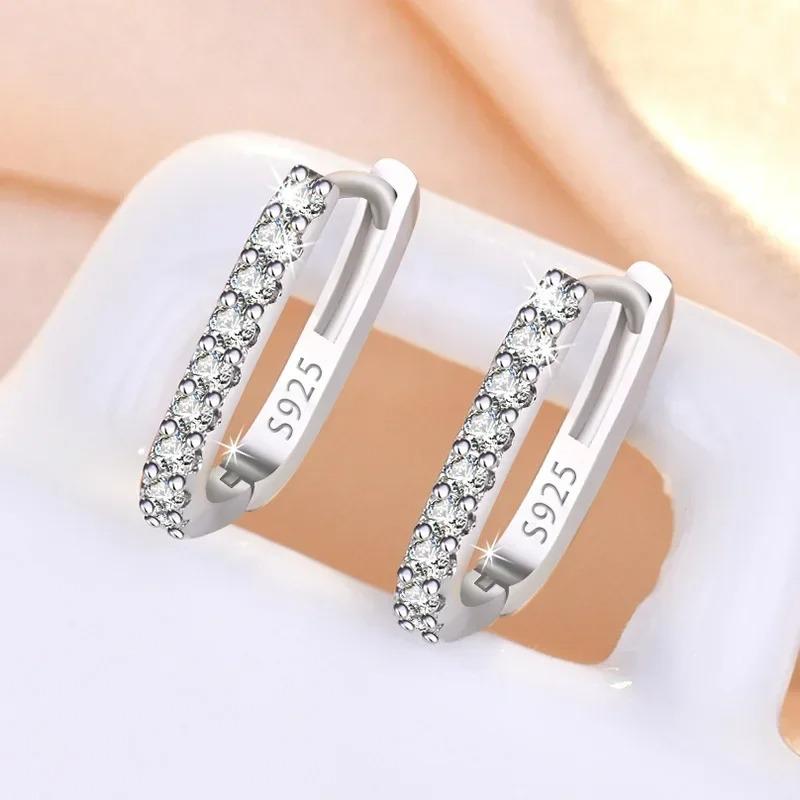 High-quality 925  Silver Crystal Fashion Circle Hoop Earrings for Woman Wedding Party Gift  Street Versatile Jewelry