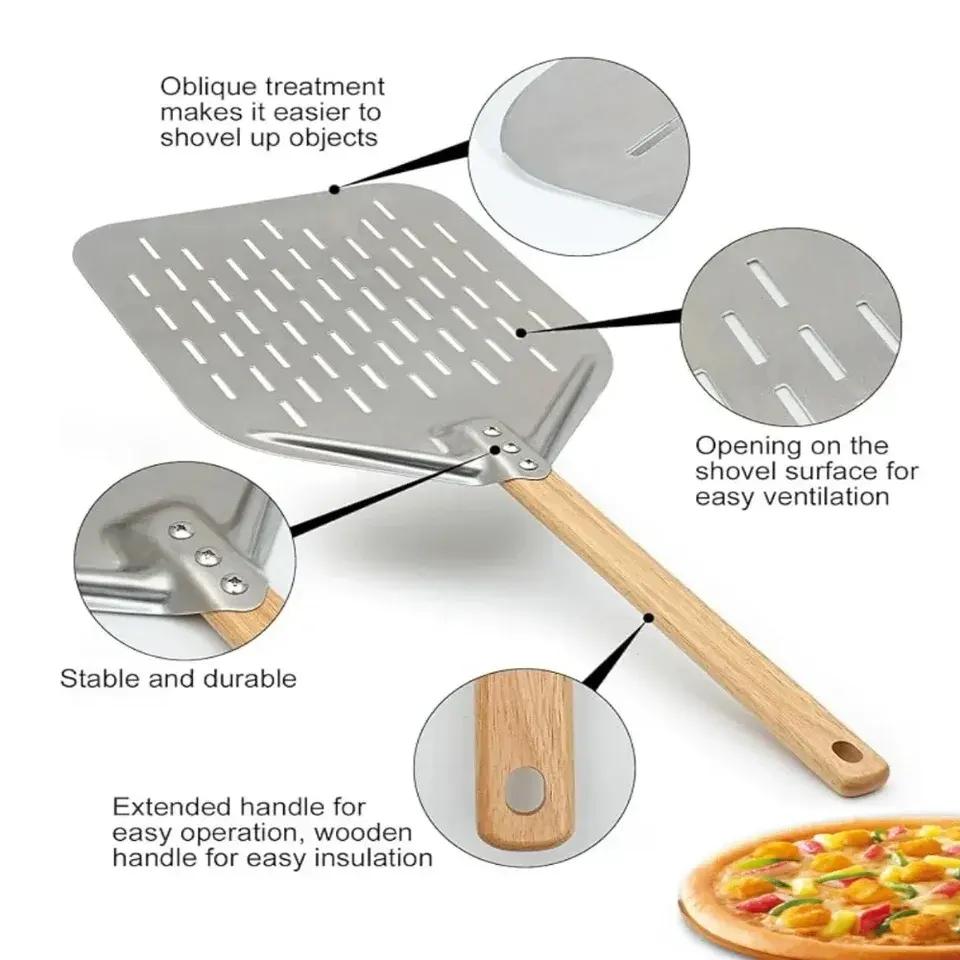 12-inch Square Anodized Aluminum Pizza Peel with Wood Handle Sustainable Baking Tool for Ovens