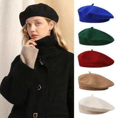 Warm Wool Berets Hat Solid Color French Artist Hat Women Girls Plain Cap  Lady