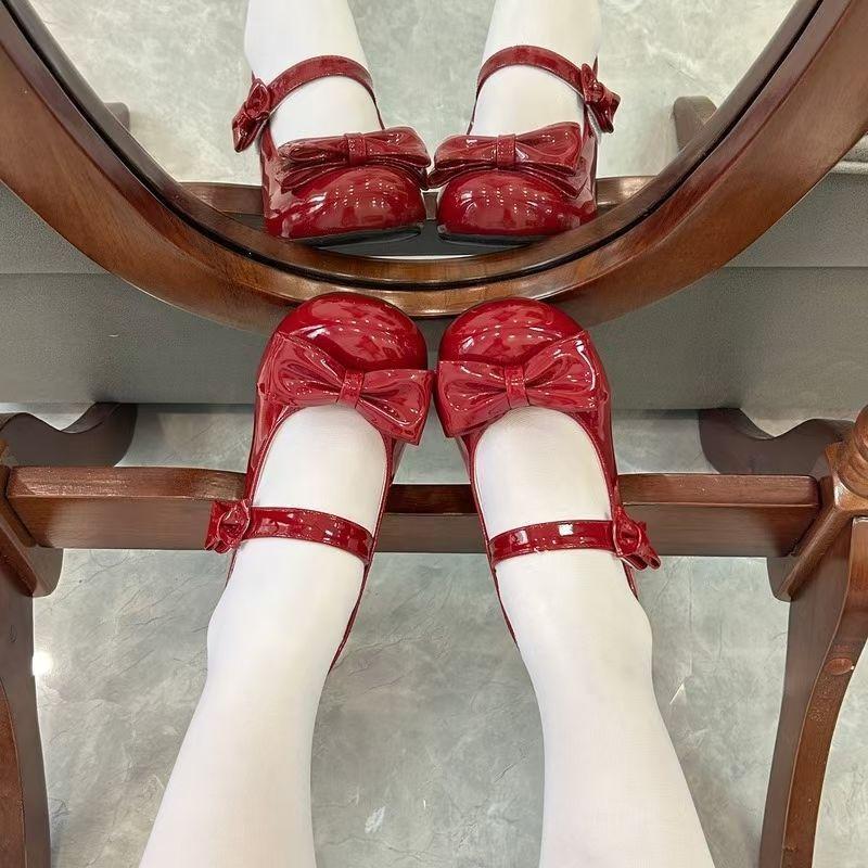 [Cream Cake] Sandwich Love Peach Original Lolita Round Head Lo Shoes Bow Low Heel Shoes