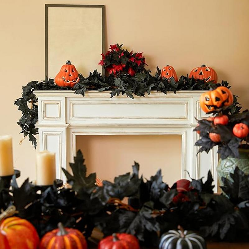 Fall Garland Autumn Decor 2pcs Black Realistic Maple Leaves Garland Mysterious Gorgeous Fall Decorations Outdoor For Christmas
