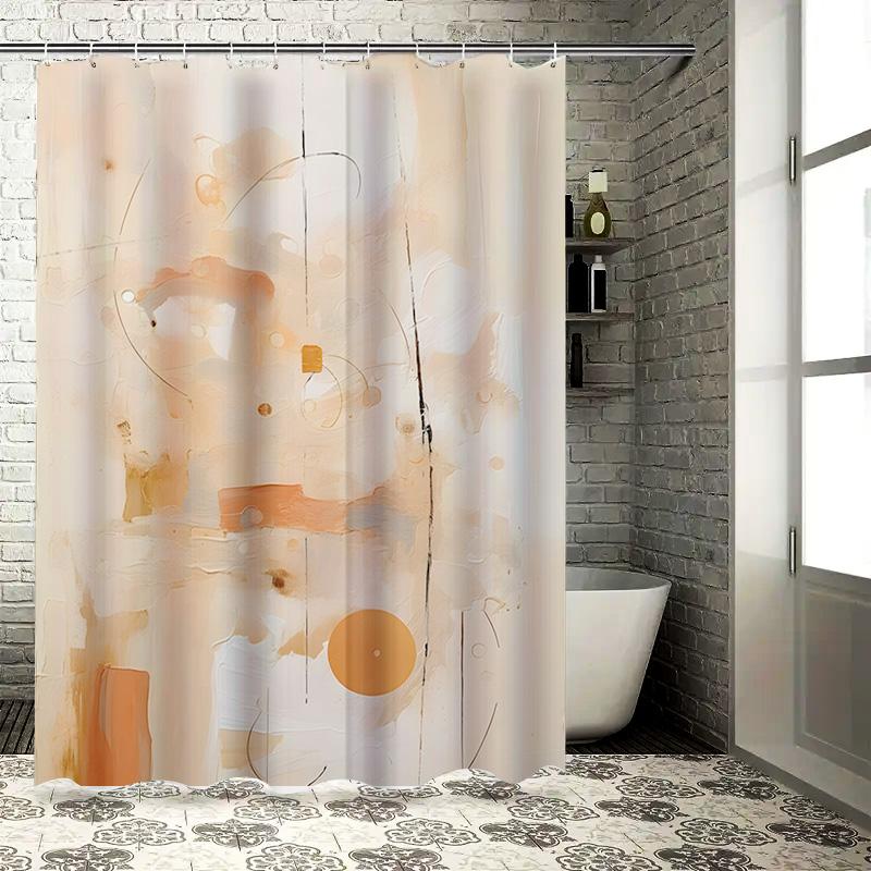 

Abstract Bathroom Shower Curtain Soft Matte Print for Kids Bathrooms, Modern Decor, Orange Beige Geometric Design 72 x 84 inches 90x180cm