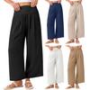 Casual Pants Anti-Wrinkle Elastic Waistband Long Pants with Pockets Pure Color Loose Fit Wide