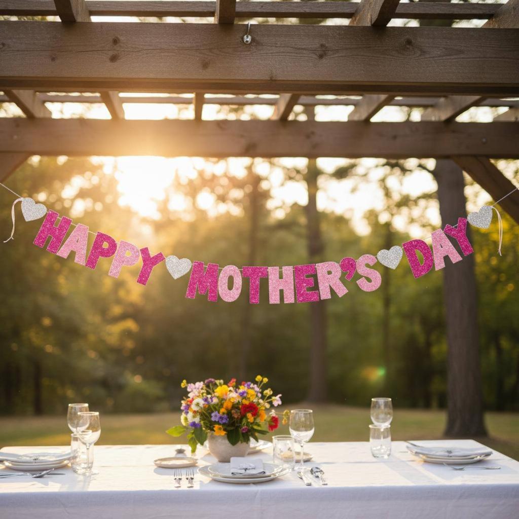 Joyful Mother's Day Banner Easy to Hang Mother's Day Glitter Banner Holiday Decoration Premium Cardstock Party Supply