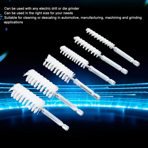 Hole Brush Cleaning Brush Set with 1/4-inch Hex Shank for Electric Impact Drills, 6-Piece Set (White Nylon)