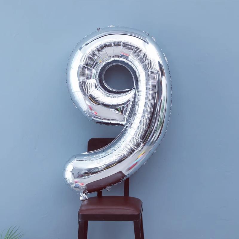 

32-Inch Silver Large Digital Balloon Aluminum Film Children Adult Birthday Party Decoration Outdoor Photo Props 32 inch silver number 9