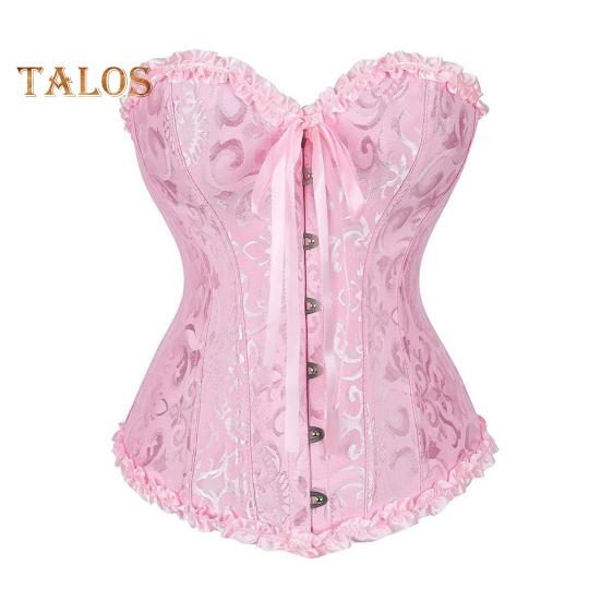 

Женский корсет с открытыми плечами, кружевной бант, классический крой, корректирующее белье, идеальная фигура, шнуровка, утягивающее белье L розовый