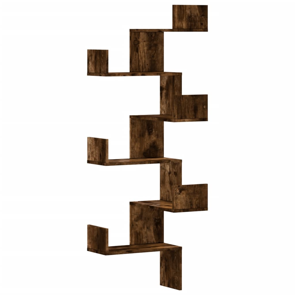 Vidaxl Corner Wall Shelf, Smoked Oak, 45X45X147 Cm