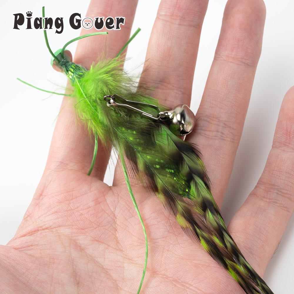 5pcs Green Artificial Feather Grasshopper Insect Cat Toy Teaser Stick for Changing Heads Feather Pet Toys Wand Accessories